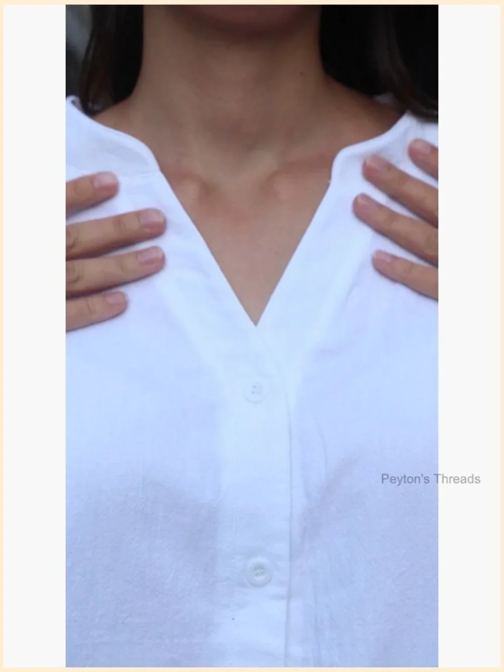 Cotton Linen Button Down Shirt 3/4 Sleeve V Neck Loose Fit Blouse - Picture 7 of 7